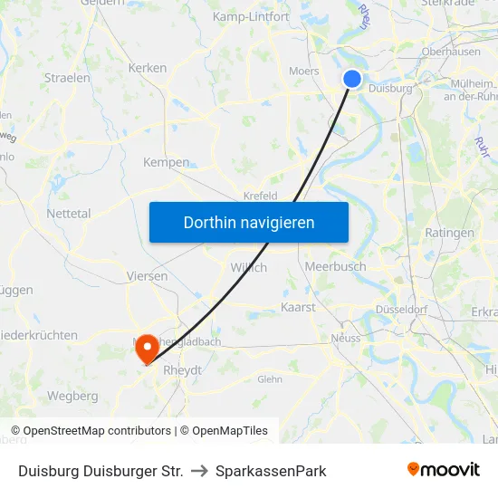 Duisburg Duisburger Str. to SparkassenPark map