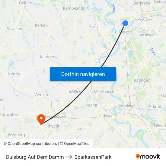 Duisburg  Auf Dem Damm to SparkassenPark map