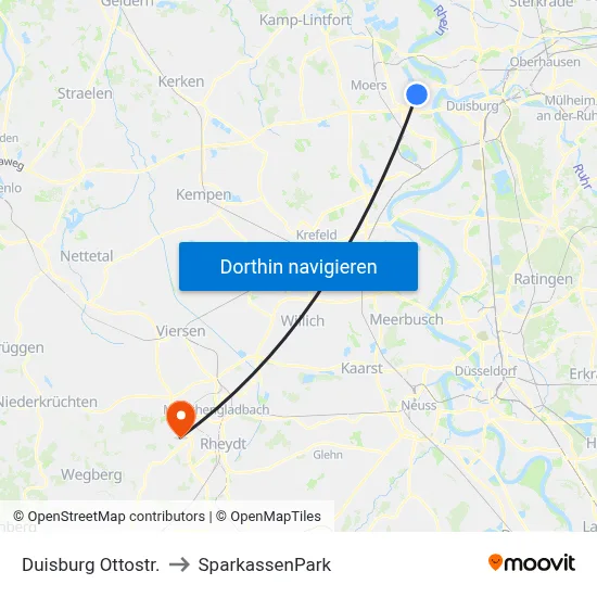 Duisburg Ottostr. to SparkassenPark map
