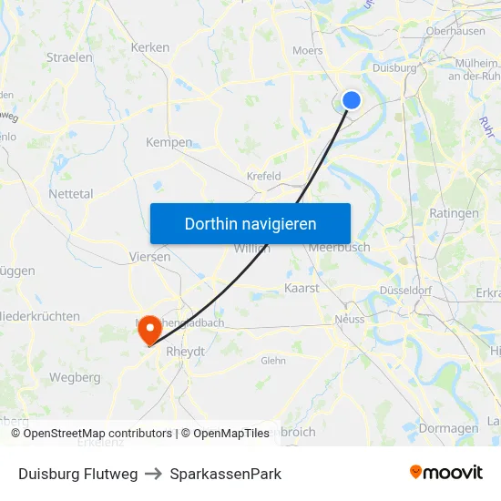 Duisburg Flutweg to SparkassenPark map