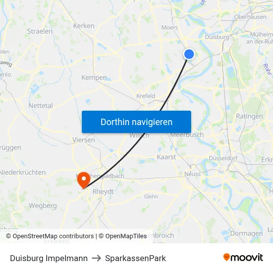 Duisburg Impelmann to SparkassenPark map
