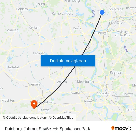 Duisburg, Fahrner Straße to SparkassenPark map