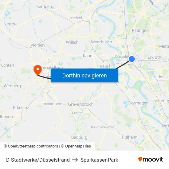 D-Stadtwerke/Düsselstrand to SparkassenPark map