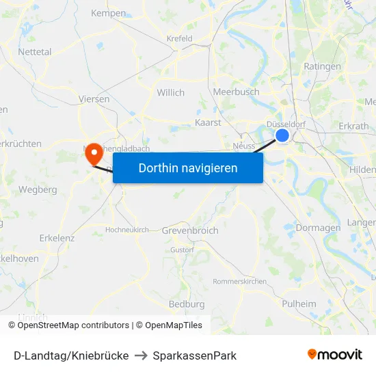 D-Landtag/Kniebrücke to SparkassenPark map