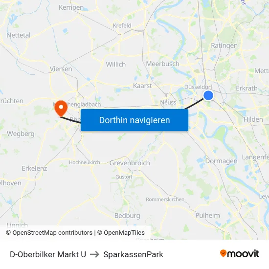 D-Oberbilker Markt U to SparkassenPark map
