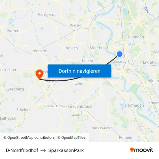 D-Nordfriedhof to SparkassenPark map