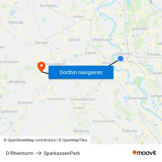 D-Rheinturm to SparkassenPark map