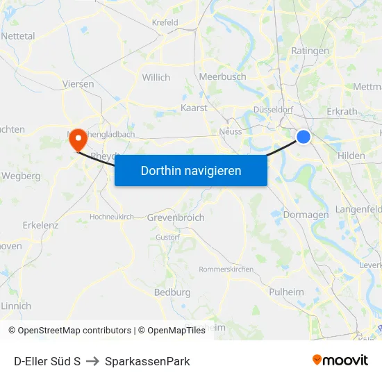 D-Eller Süd S to SparkassenPark map