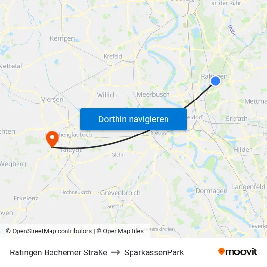 Ratingen Bechemer Straße to SparkassenPark map