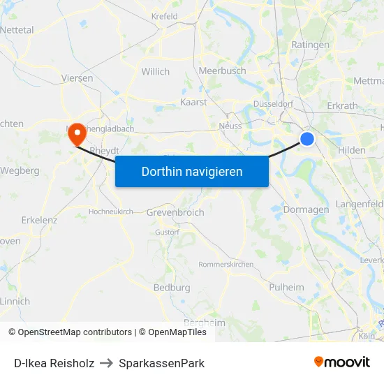 D-Ikea Reisholz to SparkassenPark map