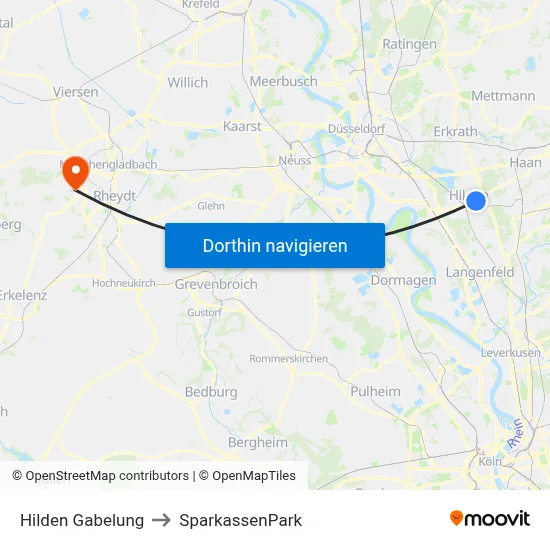 Hilden Gabelung to SparkassenPark map