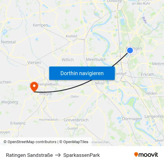 Ratingen Sandstraße to SparkassenPark map