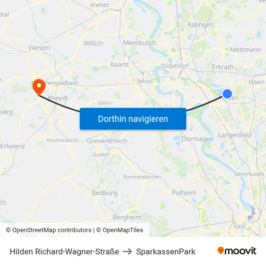 Hilden Richard-Wagner-Straße to SparkassenPark map
