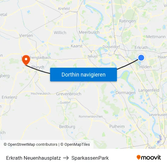 Erkrath Neuenhausplatz to SparkassenPark map