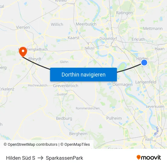 Hilden Süd S to SparkassenPark map