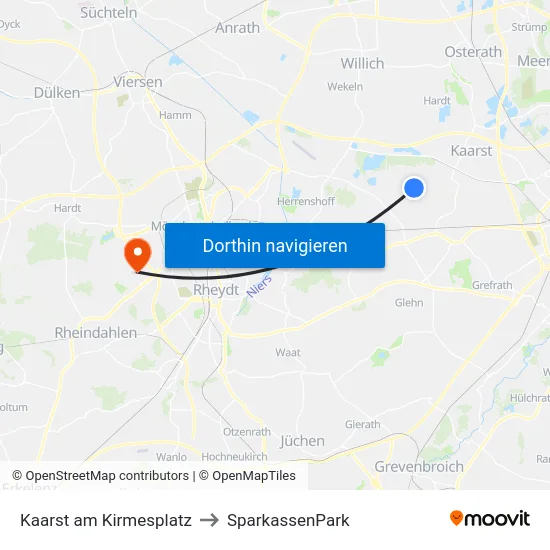 Kaarst am Kirmesplatz to SparkassenPark map