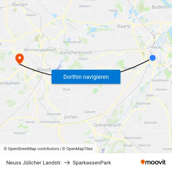 Neuss Jülicher Landstr. to SparkassenPark map