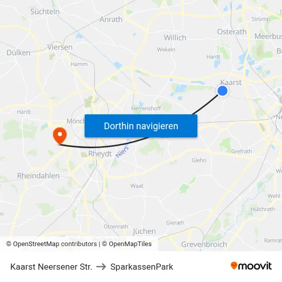 Kaarst Neersener Str. to SparkassenPark map