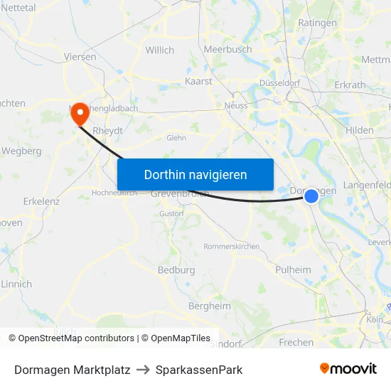 Dormagen Marktplatz to SparkassenPark map