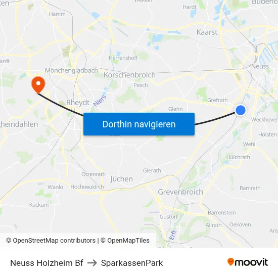 Neuss Holzheim Bf to SparkassenPark map