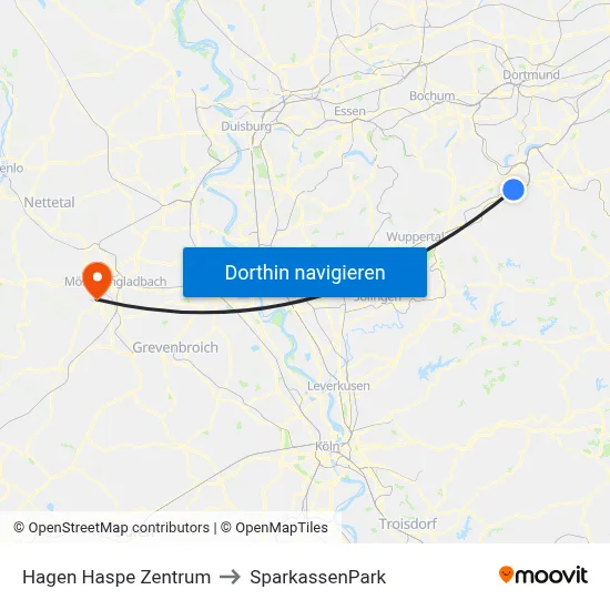 Hagen Haspe Zentrum to SparkassenPark map