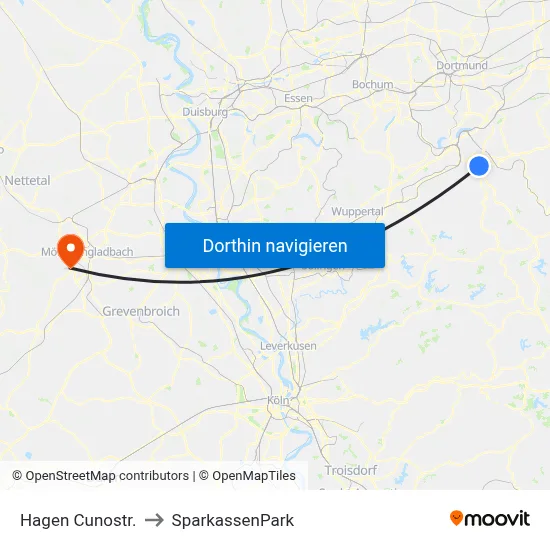 Hagen Cunostr. to SparkassenPark map