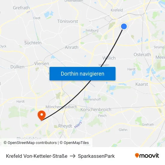 Krefeld Von-Ketteler-Straße to SparkassenPark map