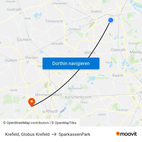 Krefeld, Globus Krefeld to SparkassenPark map