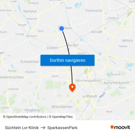 Süchteln Lvr-Klinik to SparkassenPark map