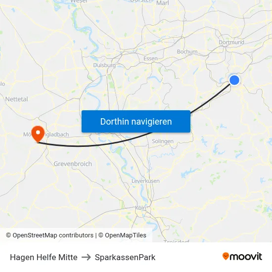 Hagen Helfe Mitte to SparkassenPark map