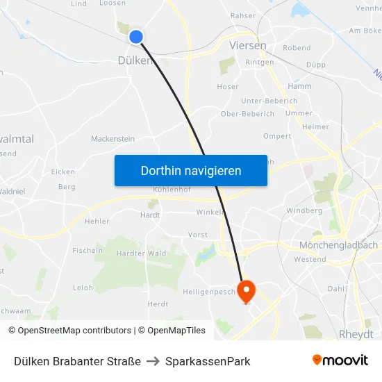 Dülken Brabanter Straße to SparkassenPark map