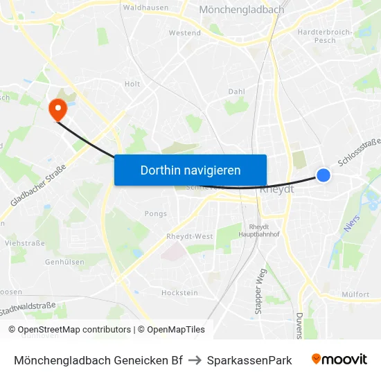 Mönchengladbach Geneicken Bf to SparkassenPark map