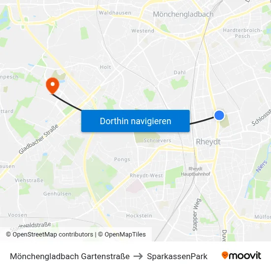 Mönchengladbach Gartenstraße to SparkassenPark map