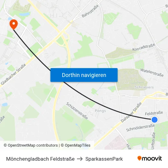 Mönchengladbach Feldstraße to SparkassenPark map