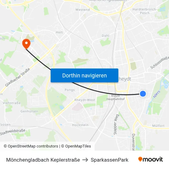 Mönchengladbach Keplerstraße to SparkassenPark map