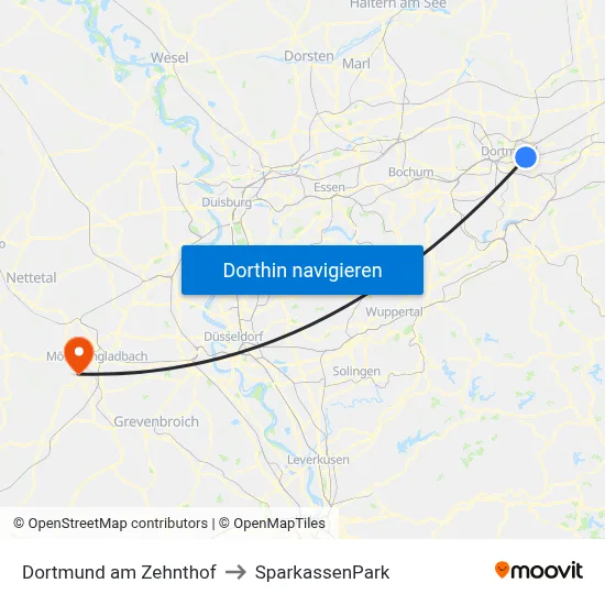 Dortmund am Zehnthof to SparkassenPark map