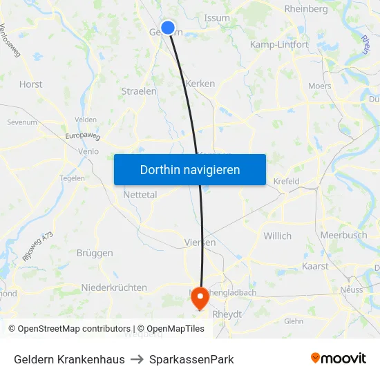 Geldern Krankenhaus to SparkassenPark map