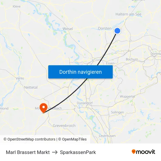 Marl Brassert Markt to SparkassenPark map