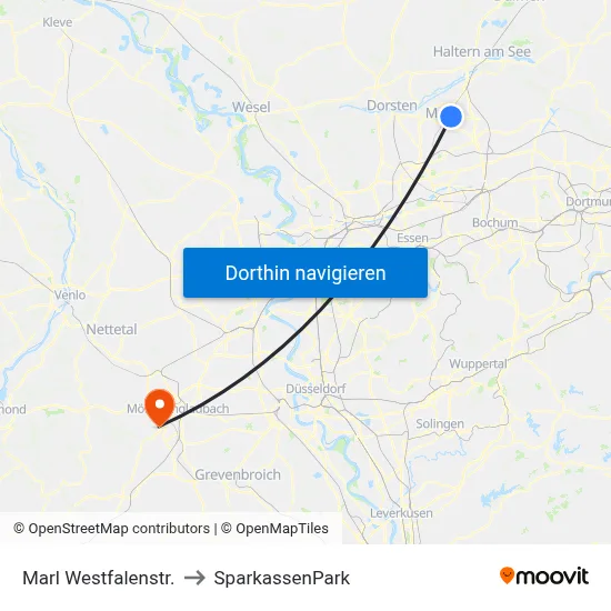Marl Westfalenstr. to SparkassenPark map