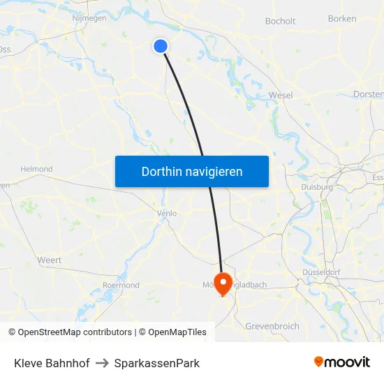 Kleve Bahnhof to SparkassenPark map
