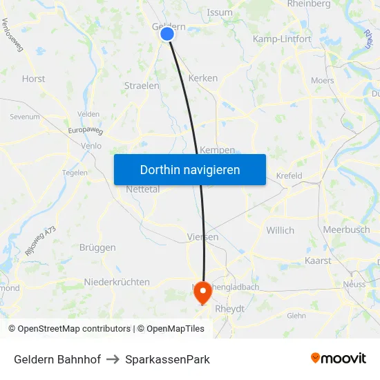 Geldern Bahnhof to SparkassenPark map