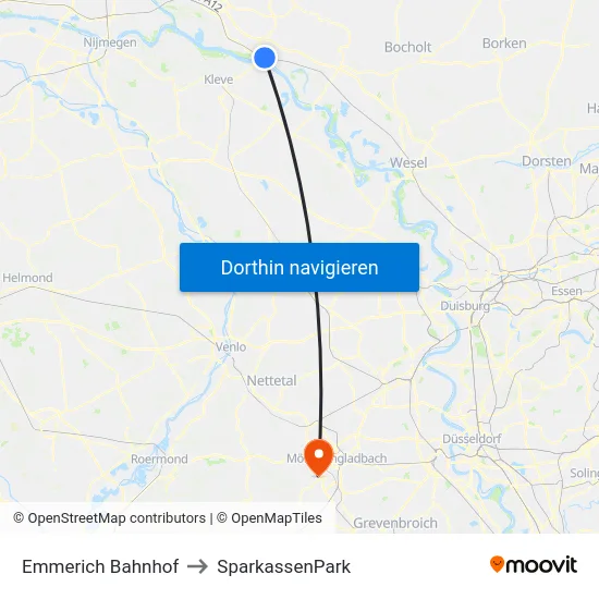 Emmerich Bahnhof to SparkassenPark map