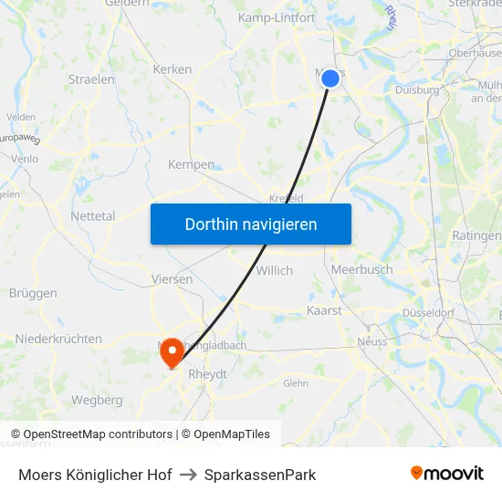 Moers Königlicher Hof to SparkassenPark map