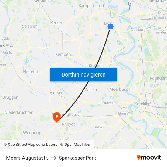 Moers Augustastr. to SparkassenPark map