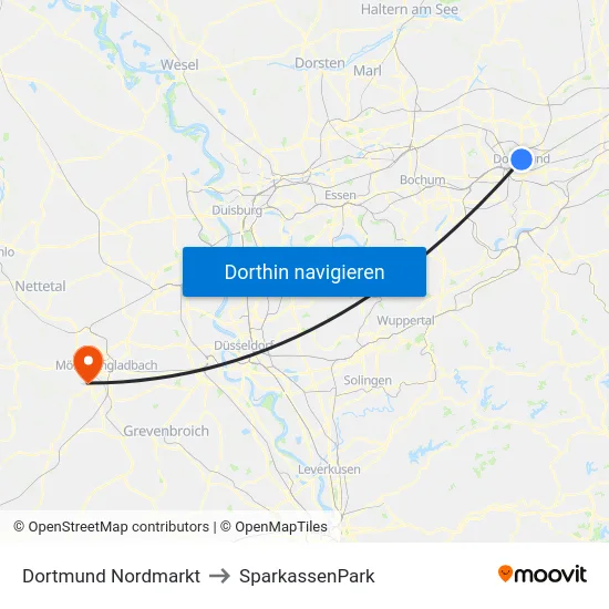 Dortmund Nordmarkt to SparkassenPark map