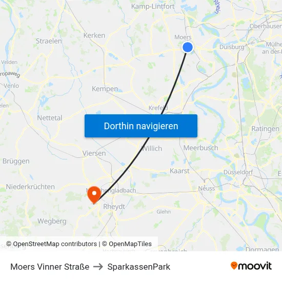 Moers Vinner Straße to SparkassenPark map