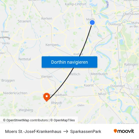 Moers St.-Josef-Krankenhaus to SparkassenPark map