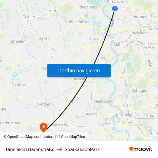 Dinslaken Bärenstraße to SparkassenPark map