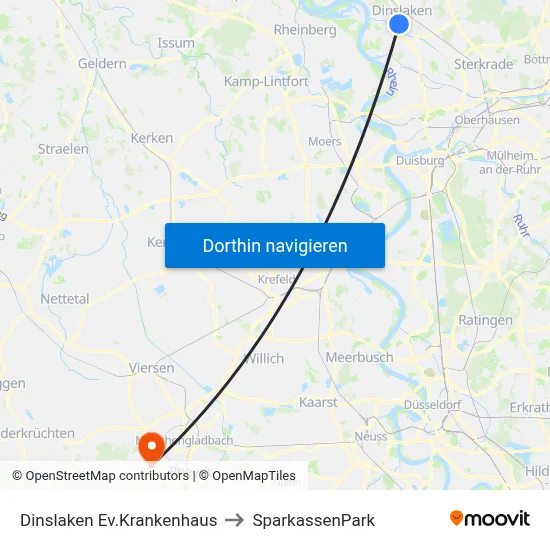 Dinslaken Ev.Krankenhaus to SparkassenPark map