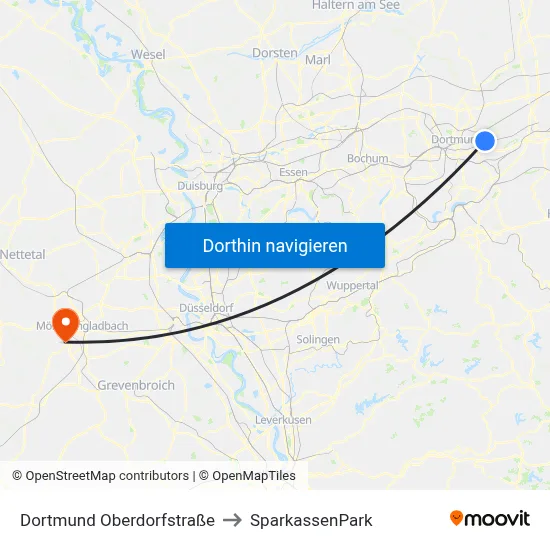 Dortmund Oberdorfstraße to SparkassenPark map
